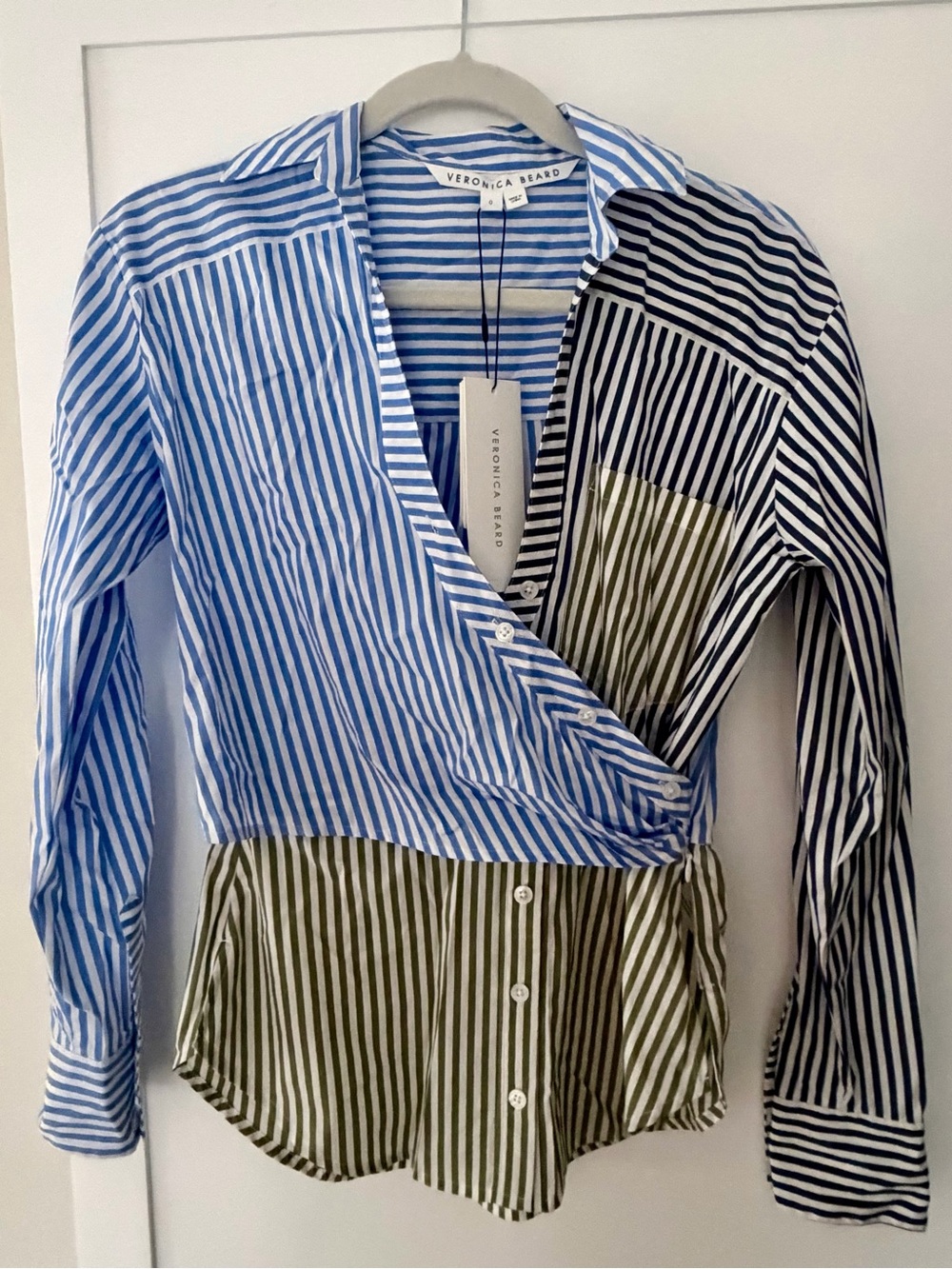 NWT Veronica Beard Mayfair Mixed Stripe Button Down Shirt Size 0